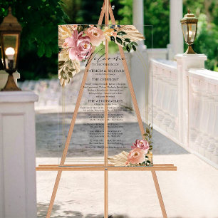 Neutral Colours Boho Floral Wedding Program Acrylic Sign