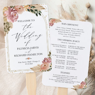 Neutral Colours Boho Floral Wedding Program Hand Fan