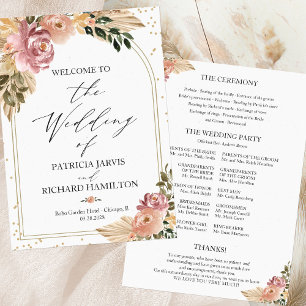 Neutral Colours Boho Floral Wedding Program Invitation