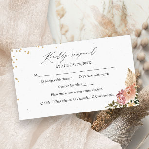 Neutral Colours Boho Floral Wedding RSVP Card