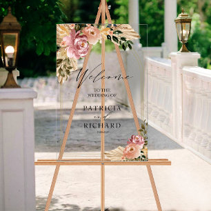 Neutral Colours Boho Floral Wedding Welcome Sign