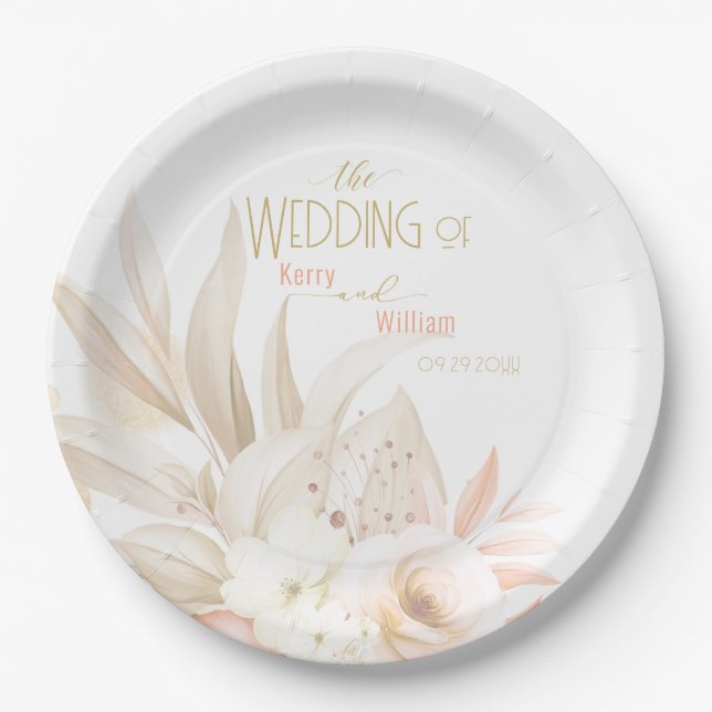 Neutral Colours Elegant Wedding Paper Plate (Front)