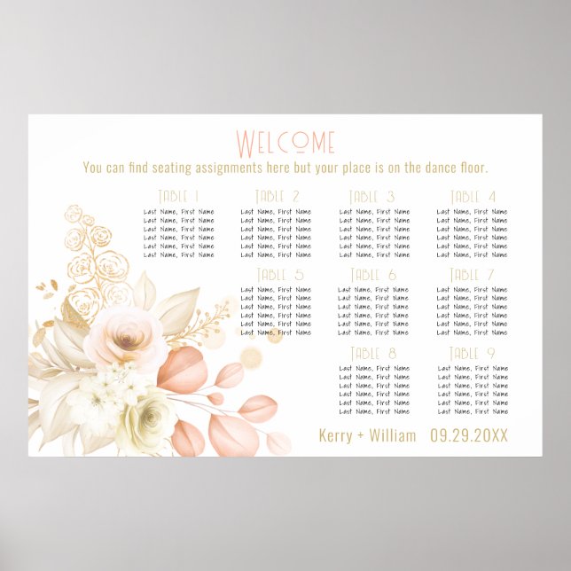 Neutral Colours Elegant Wedding Seating Chart (Front)