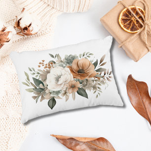 Neutral Colours White Beige Blue Greenery Floral  Decorative Cushion