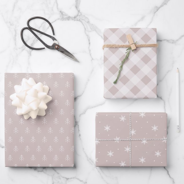 Neutral | Coordinating Holiday Pattern Wrapping Paper Sheet (Front)