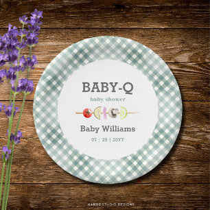 Neutral Couples Baby Q Barbecue Baby Shower Paper Plate