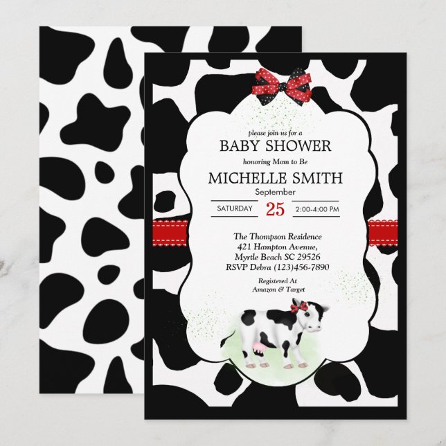 Neutral Cow Print Baby Shower Invitation (Front/Back)