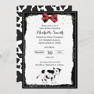 Neutral Cow Print Baby Shower Invitations