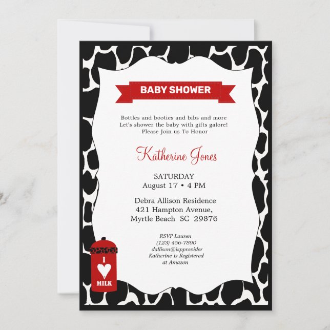 Neutral Cow Themed Baby  Shower Invitation (Front)