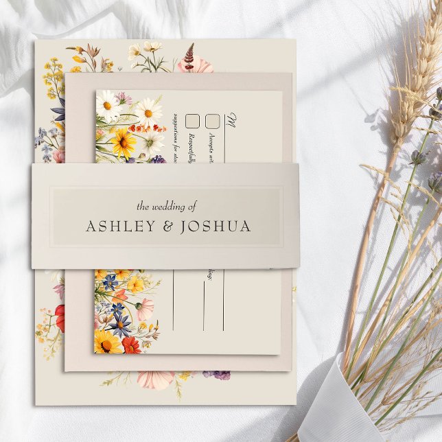 Neutral Cream Beige Simple Minimal Wedding Invitation Belly Band (Neutral wedding invitation belly bands from Rustic Wildflower Wedding Collection by Darling & May
)