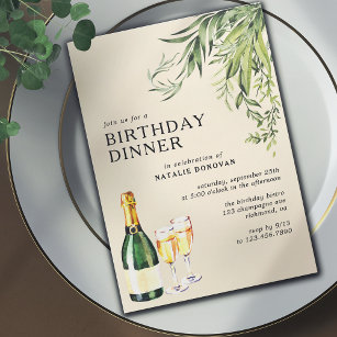 Neutral Cream Chic Champagne Adult Birthday Dinner Invitation