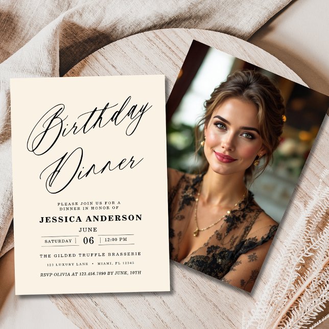 Neutral Cream Ivory Photo Birthday Dinner Invitation (Creator Uploaded)