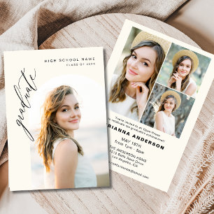 Neutral Cream Minimalist Photo Graduation Party Invitation