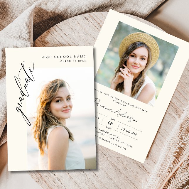 Neutral Cream Minimalist Photo Graduation Party Invitation (Creator Uploaded)