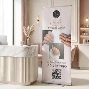 Neutral Cream Tan Logo QR Code Photo Nail Salon Retractable Banner