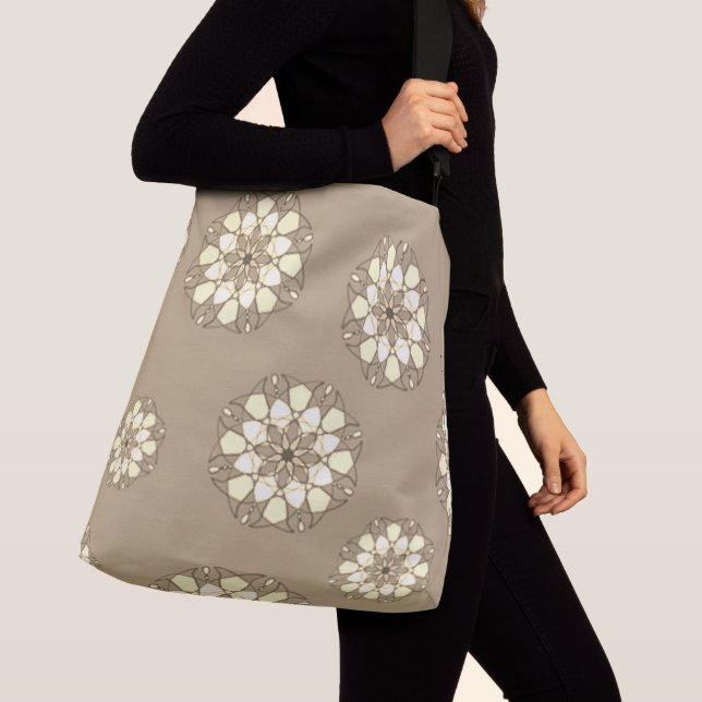 "NEUTRAL CREAM TAN MANDALA FLOWER" CROSSBODY BAG (Close Up)