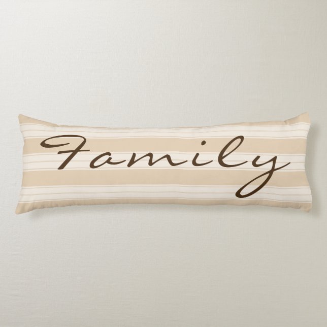 Neutral Cream & Tan Stripes Brown Family Name Body Cushion (Front)