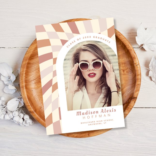 Neutral Cream White Tan Retro Photo Graduation Announcement (Creator Uploaded)