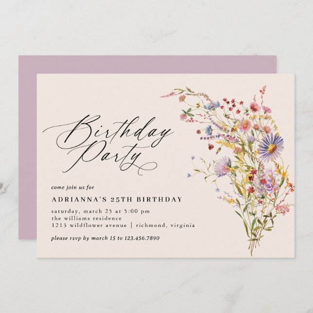 Neutral Cream | Wildflower Garden Any Age Birthday Invitation (Front/Back)