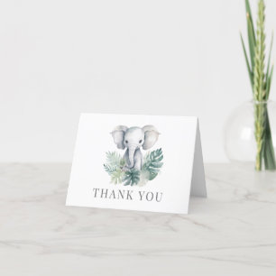 Neutral Cute Elephant First Birthday Thank You