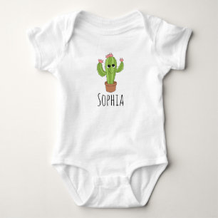 Neutral Cute Kawaii Cactus Plant and Name Baby Bodysuit