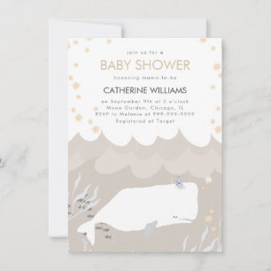 Neutral Cute White Whale Baby Shower Invitation