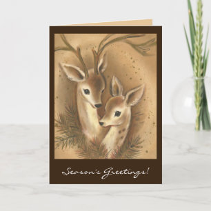 Neutral Deer Couple Christmas Cards