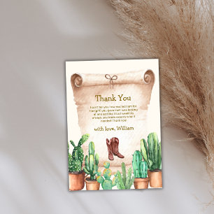 Neutral Desert Cactus Cowboy Boots Baby Shower  Thank You Card
