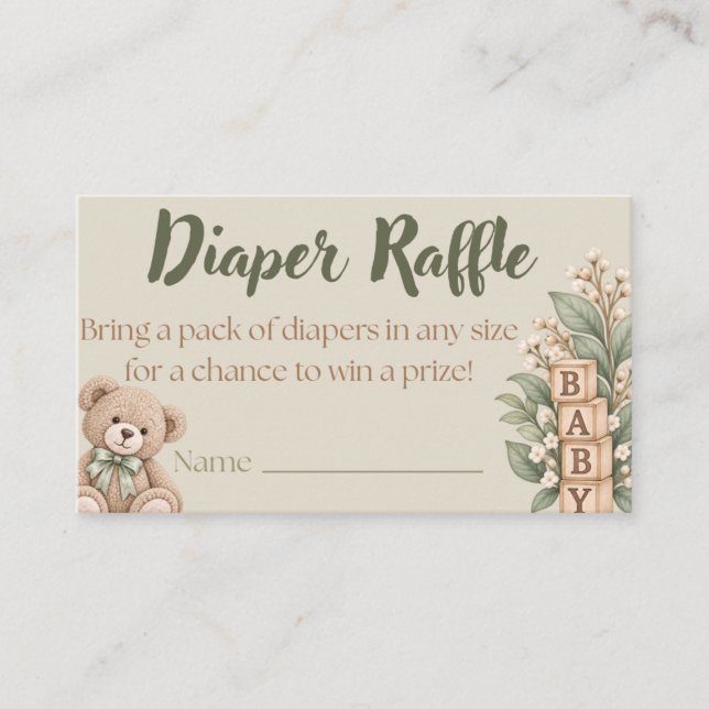 Neutral Diaper Raffle Card | Baby Shower (Front)