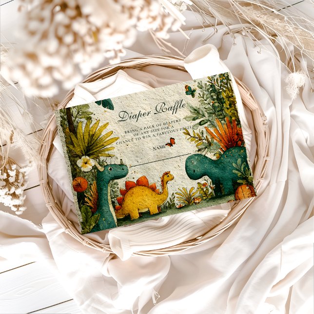 Neutral Dinosaur Baby Shower Diapper Raffle Enclosure Card (Creator Uploaded)