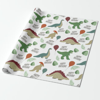 Neutral Dinosaur Birthday Wrapping Paper