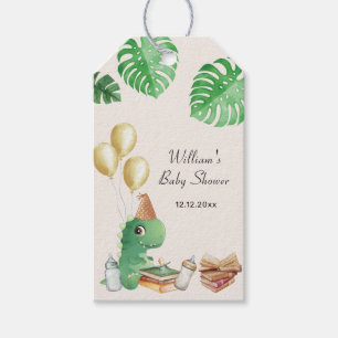 Neutral Dinosaur Storybook Balloon Baby Shower Gift Tags