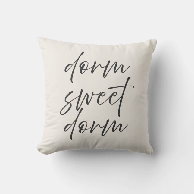 Neutral “Dorm Sweet Dorm” Pillow | Ivory & Gray (Front)