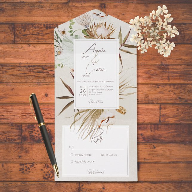 Neutral Dried Boho Floral Frame Cream No Dinner All In One Invitation (Creator Uploaded)