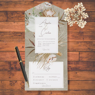 Neutral Dried Boho Floral Frame Sage Dinner All In One Invitation