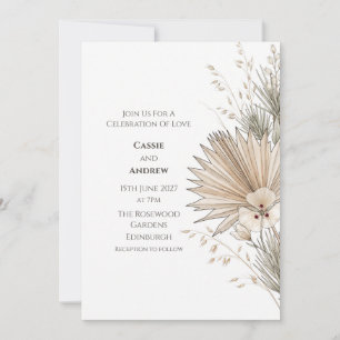 Neutral Dried Palm Orchid Tropical Wedding Invitation