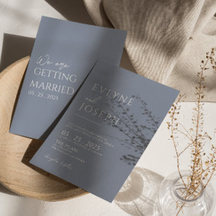Neutral Dusty Blue Minimalist Boho Modern Wedding Invitation