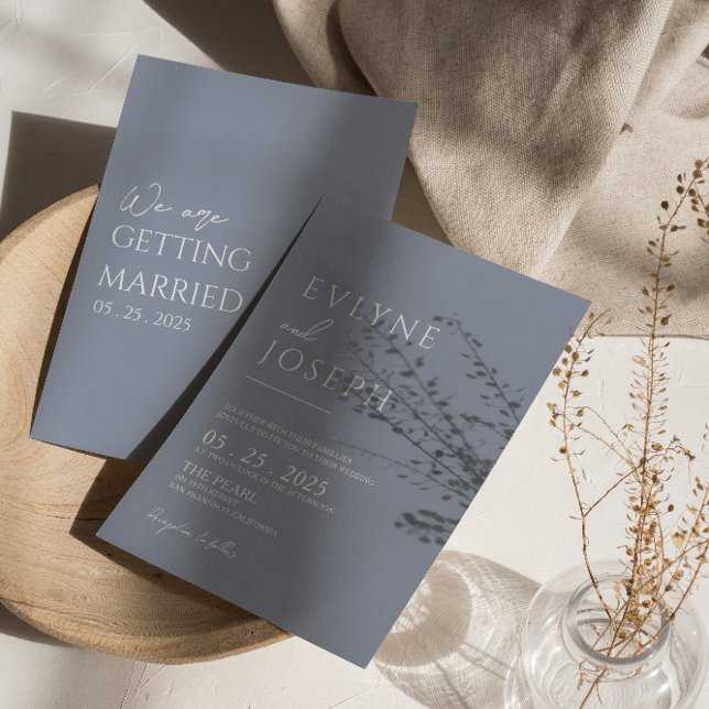 Neutral Dusty Blue Minimalist Boho Modern Wedding Invitation (Creator Uploaded)