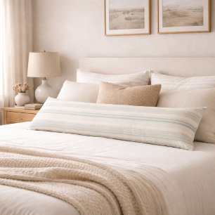 Neutral Dusty Blue Striped   Rustic Farmhouse Body Cushion
