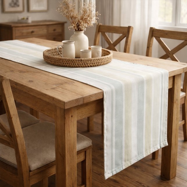 Neutral Dusty Blue Striped | Rustic Farmhouse Medium Table Runner (Creator Uploaded)
