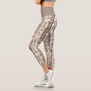 Neutral Earth Camo Irregular Abstract Design Capri Leggings