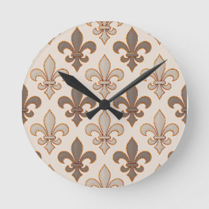 Neutral Earth Royal Fleur-de-lis Style Round Clock