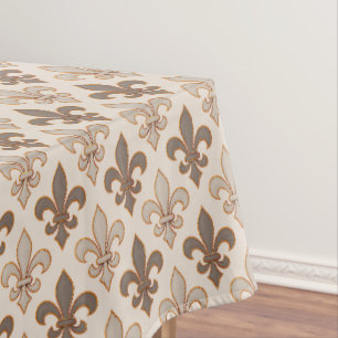 Neutral Earth Royal Fleur-de-lis Style Tablecloth