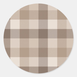 Neutral Earth Tan Chequered Gingham Plaid Classic Round Sticker