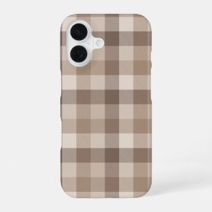 Neutral Earth Tan Chequered Gingham Plaid iPhone 16 Case