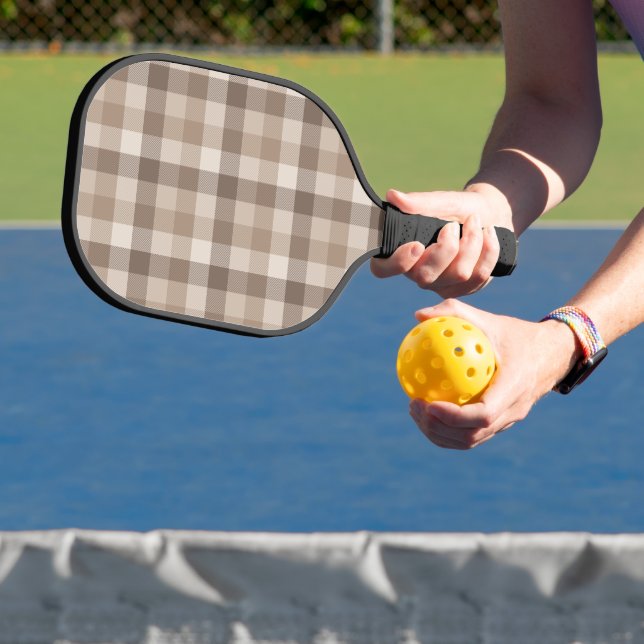 Neutral Earth Tan Chequered Gingham Plaid  Pickleball Paddle (Insitu)
