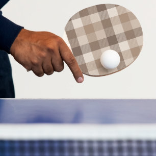 Neutral Earth Tan Chequered Gingham Plaid  Ping Pong Paddle