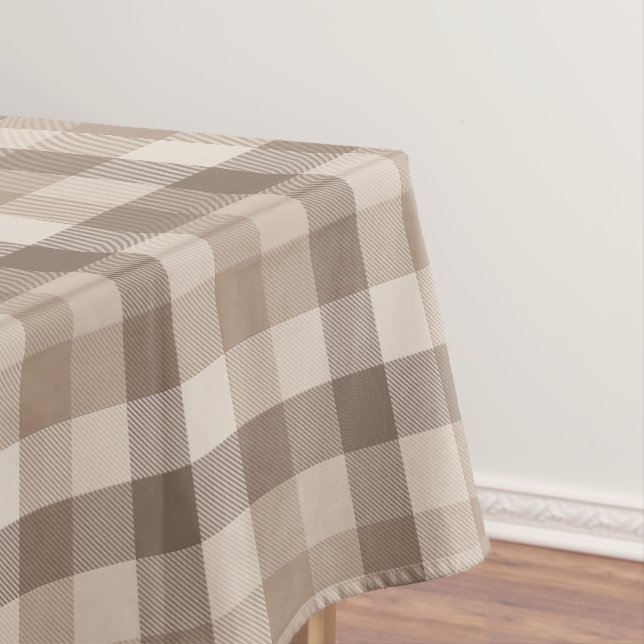 Neutral Earth Tan Chequered Gingham Plaid  Tablecloth (In Situ)