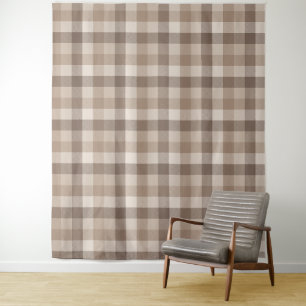 Neutral Earth Tan Chequered Gingham Plaid Tapestry
