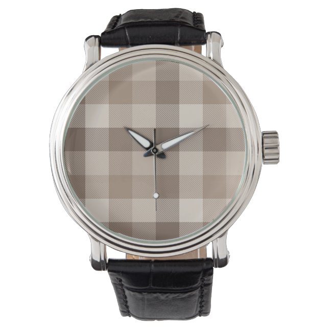 Neutral Earth Tan Chequered Gingham Plaid  Watch (Front)